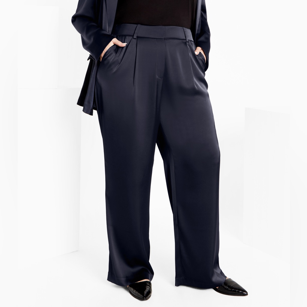 Nwt City Chic Rylie Wide Leg Pant Navy Xl/22 Lined Satin Evening Wear Minimalist